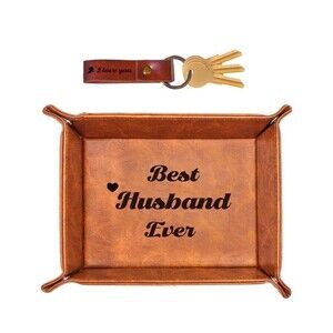 Best Dad Ever PU Leather Tray and Keychain, Gifts for Dad Fathers Day, Unique Da